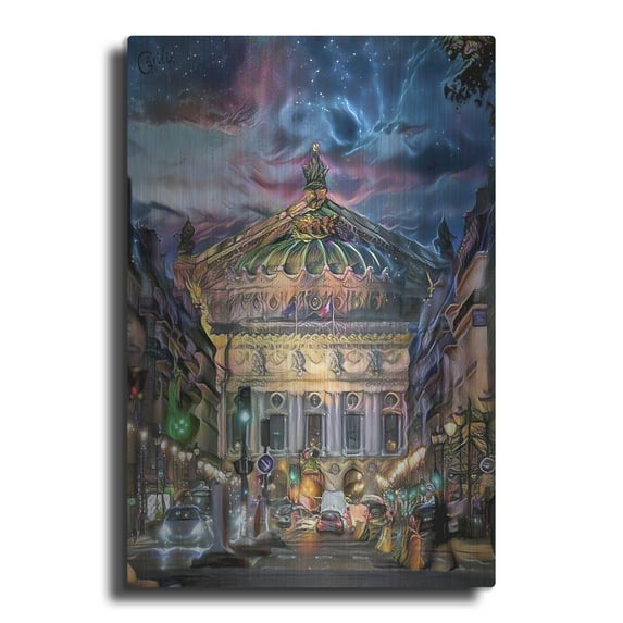 Luxe Metal Art 'Paris France Opera Garnier at dusk' by Pedro Gavidia, Metal Wall Art, 12"x16"