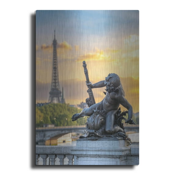 Luxe Metal Art 'Paris - Golden Sunset' by Epic Portfolio Metal Wall Art, 24" x 36"