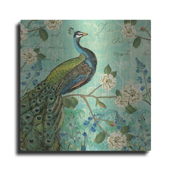 Luxe Metal Art 'Peacock Arbor V Blue' by Sue Schlabach, Metal Wall Art, 24"x24"