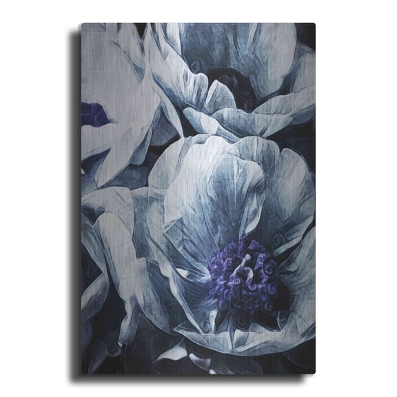 Luxe Metal Art 'Peony Blue Petals 2' by Ashley Aldridge Metal Wall Art, 12"x16"