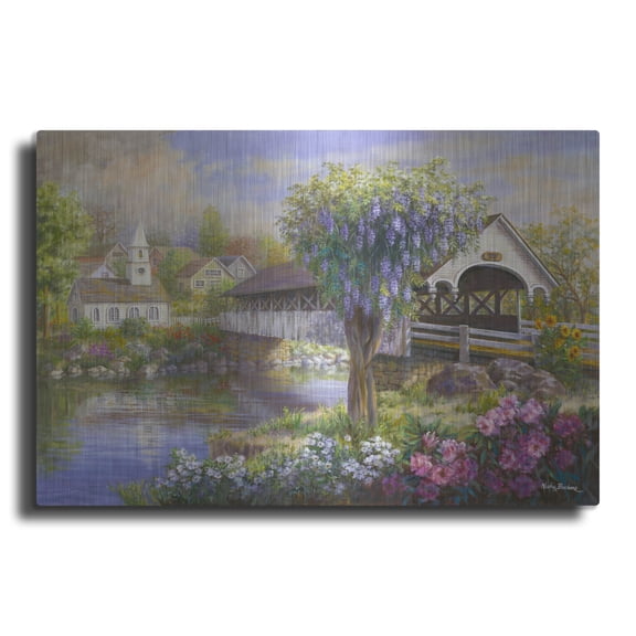 Luxe Metal Art 'Picturesque Covered Bridge' by Nicky Boehme Metal Wall Art, 16" x 12"