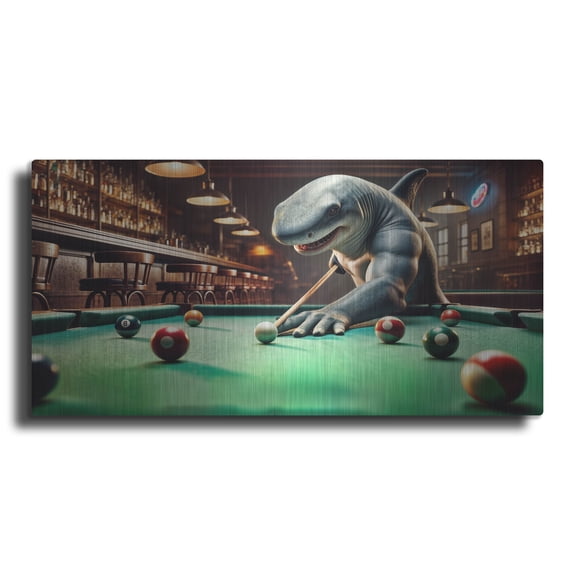 Luxe Metal Art 'Pool Shark In Bar' by Rey Klimt Metal Wall Art, 24" x 12"