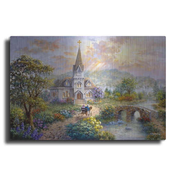 Luxe Metal Art 'Pray For World Peace' by Nicky Boehme, Metal Wall Art, 36"x24"