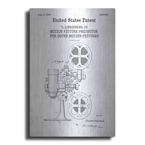 Luxe Metal Art 'Projector Blueprint Patent White' Metal Wall Art, 12"x16"