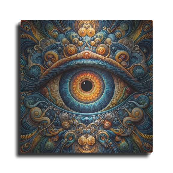 Luxe Metal Art 'Psychedelic Eye 1' by Rey Klimt Metal Wall Art, 12" x 12"