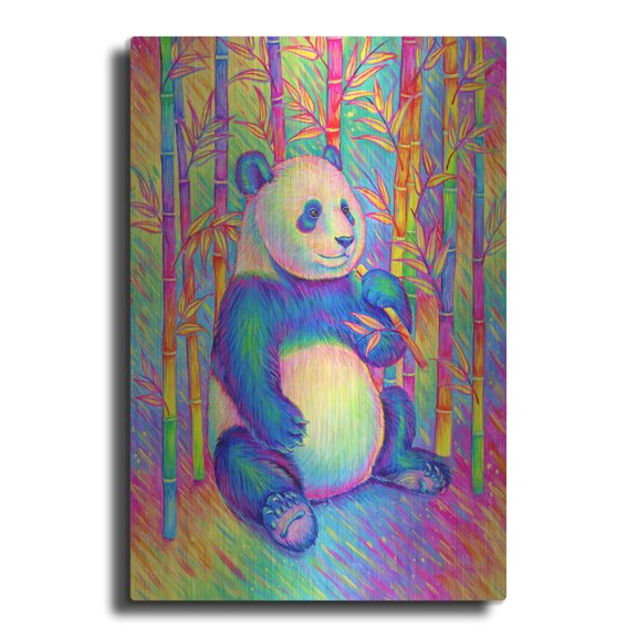 Luxe Metal Art 'Psychedelic Panda' by Rebecca Wang Art, Metal Wall Art, 16"x24"