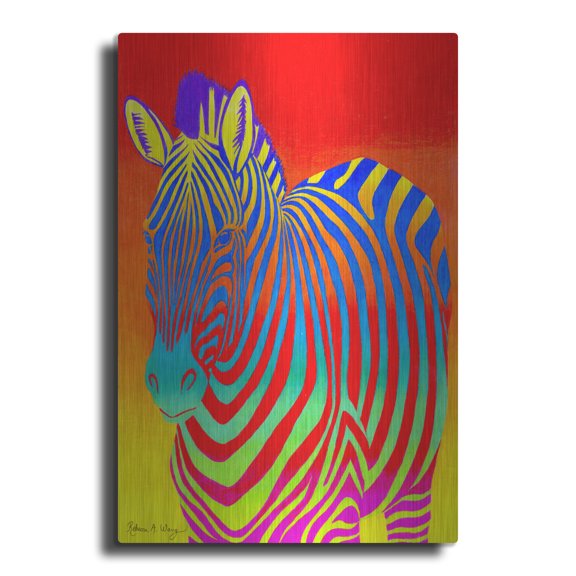 Luxe Metal Art 'Psychedelic Zebra' by Rebecca Wang Art, Metal Wall Art, 16"x24"
