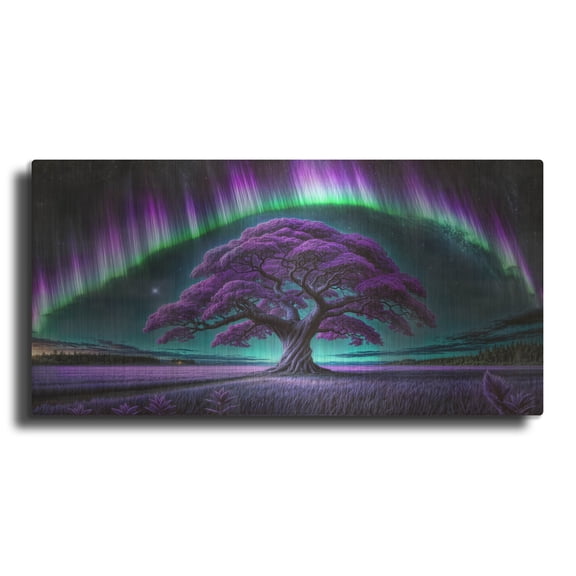Luxe Metal Art 'Purple Tree Magical Night' by Rey Klimt Metal Wall Art, 24" x 12"