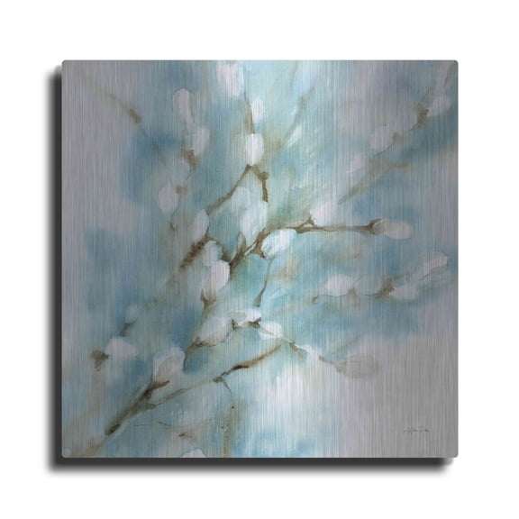 Luxe Metal Art 'Pussy Willows Square' by Katrina Pete, Metal Wall Art, 24"x24"