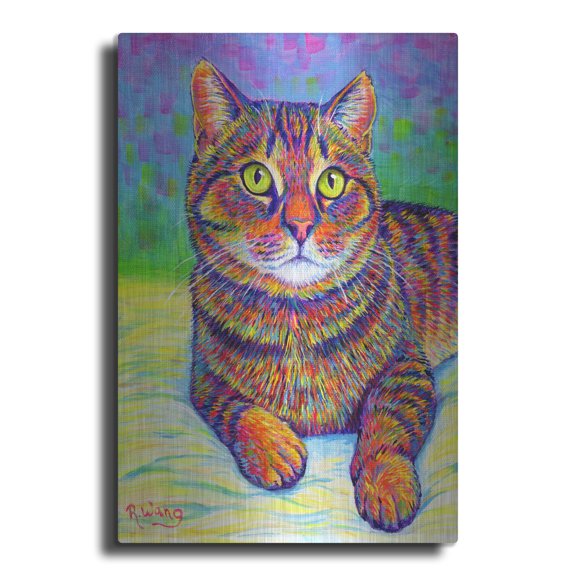 Luxe Metal Art 'Rainbow Brown Tabby' by Rebecca Wang Art, Metal Wall Art, 24"x36"