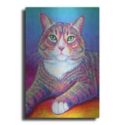 Luxe Metal Art 'Rainbow Brown and White Tabby Cat' by Rebecca Wang Art, Acrylic Glass Wall Art, 12"x16"