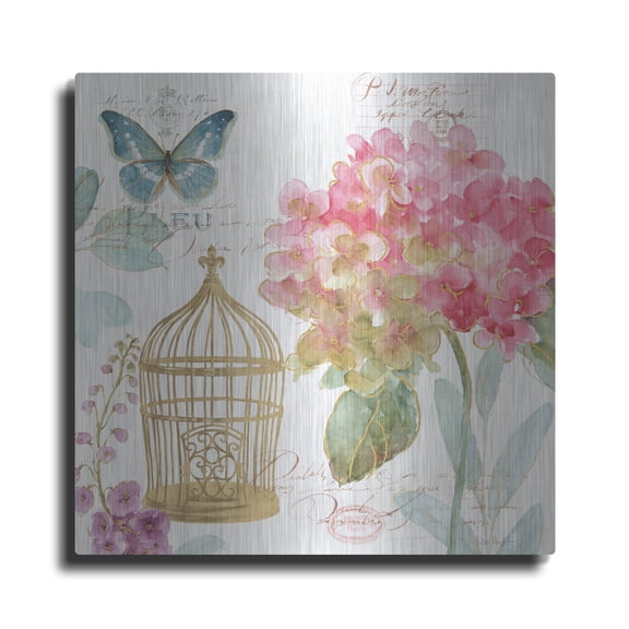 Luxe Metal Art 'Rainbow Seeds Floral Birdcage II' by Lisa Audit Metal Wall Art, 24" x 24"