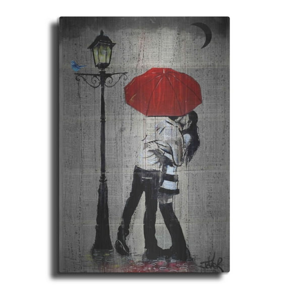 Luxe Metal Art 'Rainrain' by Loui Jover, Metal Wall Art, 12"x16"