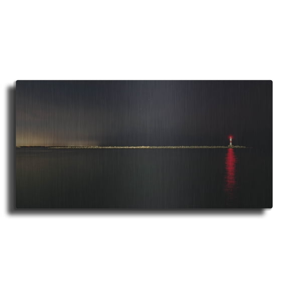 Luxe Metal Art 'Red Beacon In The Night Panorama' by Epic Portfolio Metal Wall Art, 48" x 24"