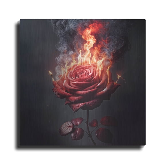Luxe Metal Art 'Red Rose On Fire 1' by Rey Klimt Metal Wall Art, 24" x 24"