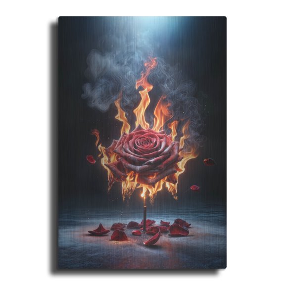 Luxe Metal Art 'Red Rose On Fire 2' by Rey Klimt Metal Wall Art, 24" x 36"