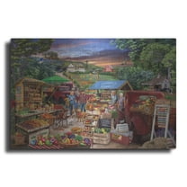 Luxe Metal Art 'Red Trucks Farm Market' by Bigelow Illustrations Metal Wall Art, 24" x 16"