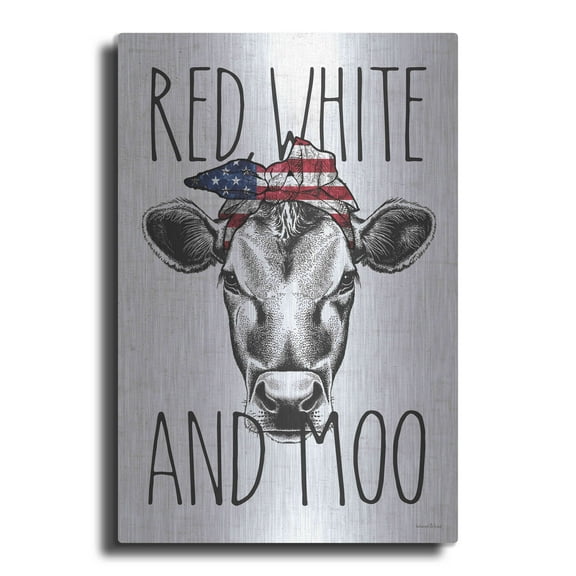 Luxe Metal Art 'Red, White and Moo' by Lettered & Lined, Metal Wall Art, 12"x16"