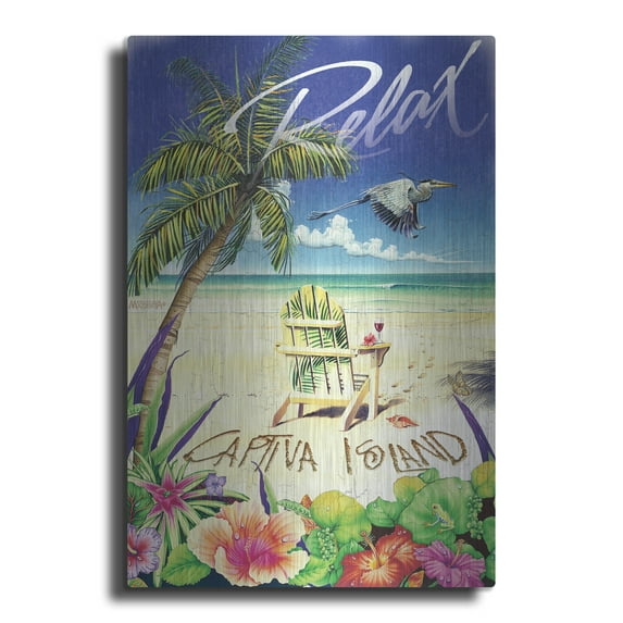 Luxe Metal Art 'Relax Palm Chair' by James and Kathleen Mazzotta, Metal Wall Art, 16"x24"