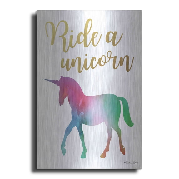 Luxe Metal Art 'Ride a Unicorn' by Susan Ball, Metal Wall Art, 12"x16"