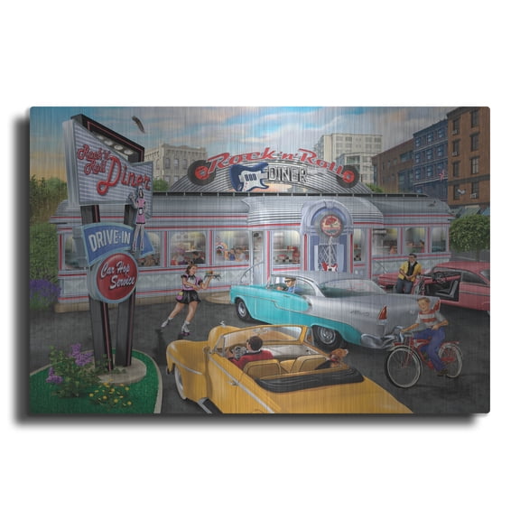 Luxe Metal Art 'Rock N Roll City Diner' by Bigelow Illustrations Metal Wall Art, 36" x 24"