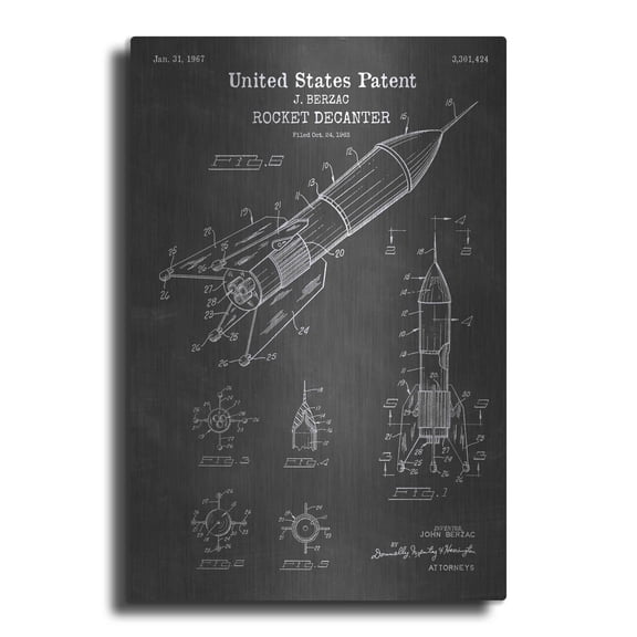 Luxe Metal Art 'Rocket Ship Blueprint Patent Chalkboard' Metal Wall Art, 12"x16"