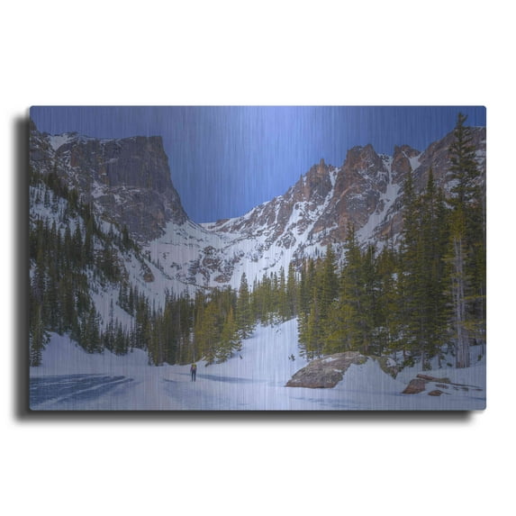 Luxe Metal Art 'Rocky Mountain Snowshoer - Rocky Mountain National Park' by Darren White, Metal Wall Art, 36"x24"