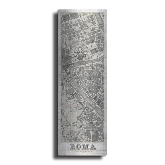 Luxe Metal Art 'Roma Map Panel On Wood' by Wild Apple Portfolio Metal Wall Art, 12" x 36"