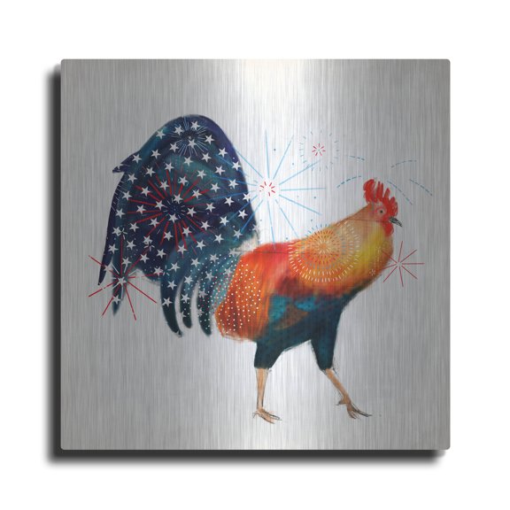 Luxe Metal Art 'Rooster Fireworks II' by Victoria Borges, Metal Wall Art, 24" x 24"