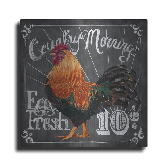 Luxe Metal Art 'Rooster On Chalkboard 1' by Art Licensing Studio Metal Wall Art, 36" x 36"