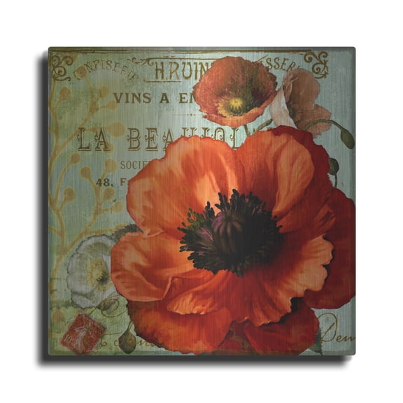 Luxe Metal Art 'Rouge From The Garden 3'  by Art Licensing Studio Metal Wall Art, 12" x 12"