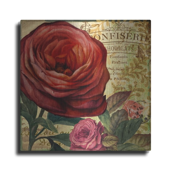 Luxe Metal Art 'Rouge From The Garden 4'  by Art Licensing Studio Metal Wall Art, 12" x 12"