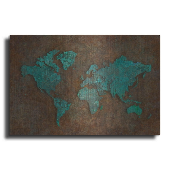 Luxe Metal Art 'Rusted World' by Andrea Haase, Metal Wall At, 16"x12"