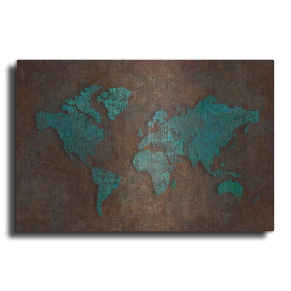Luxe Metal Art 'Rusted World' by Andrea Haase, Metal Wall At, 36"x24"