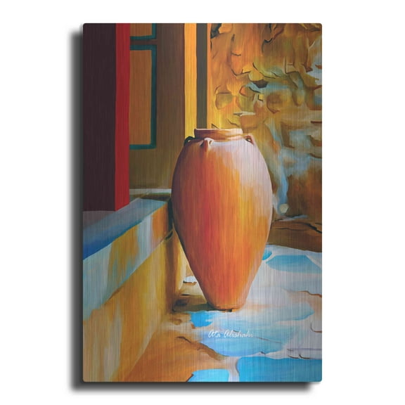 Luxe Metal Art 'Rustic Vase' by Ata Alishahi, Metal Wall Art, 12"x16"
