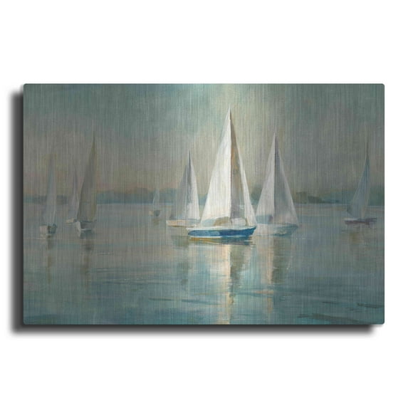 Luxe Metal Art 'Sailboats At Sunrise' by Danhui Nai, Metal Wall Art, 36"x24"
