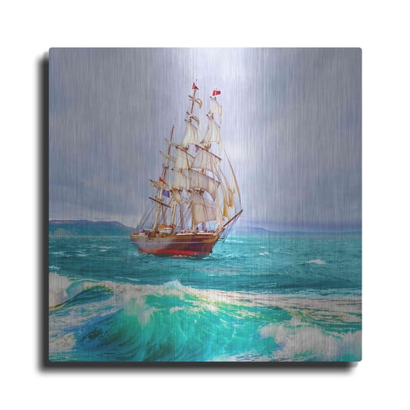 Luxe Metal Art 'Sailing The Ocean' by Ata Alishahi, Metal Wall Art, 12"x12"