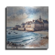 Luxe Metal Art Saint-malo, Bretagne, France, Watercolor Coastline by Rey Klimt Metal Wall Art, 12 x 12