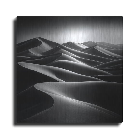 Luxe Metal Art 'Sand Dunes B&w 1' by Rey Klimt Metal Wall Art, 12" x 12"