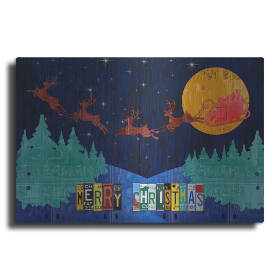 Luxe Metal Art 'Santa Sleigh - Merry Christmas' by Design Turnpike, Metal Wall Art, 24"x16"