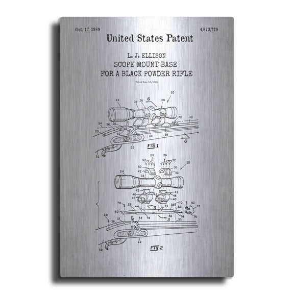 Luxe Metal Art 'Scope mount base Blueprint Patent White' Acrylic Glass Wall Art, 12"x16"