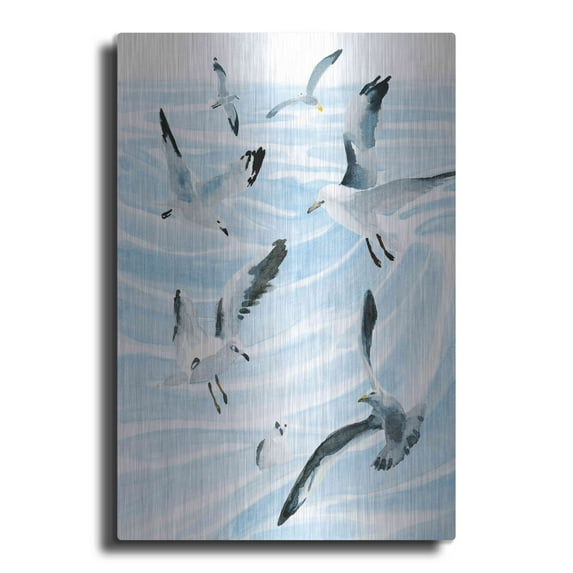 Luxe Metal Art 'Seagull Soiree II' by Annie Warren, Metal Wall Art, 12"x16"