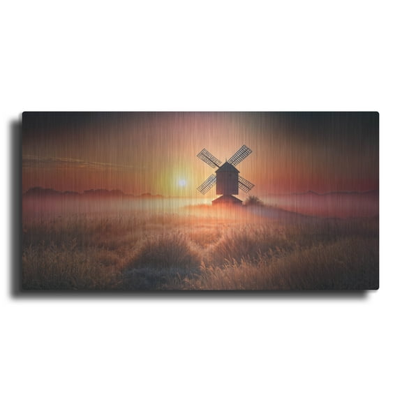 Luxe Metal Art 'Serene Sunrise At Windmill' by Rey Klimt Metal Wall Art, 24" x 12"