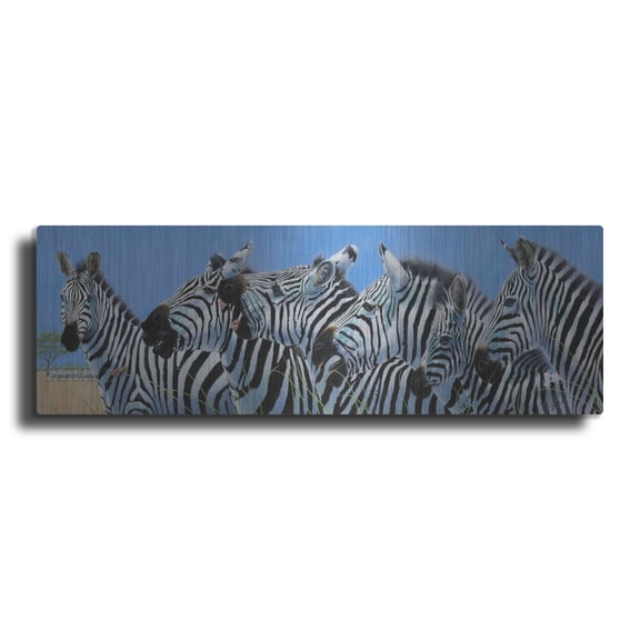 Luxe Metal Art 'Serengeti Serenade Zebras' by Durwood Coffey, Metal Wall Art, 36"x12"