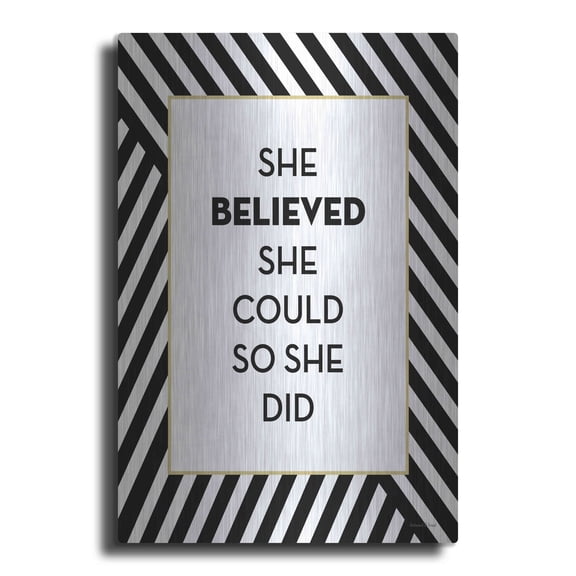Luxe Metal Art 'She Believed' by Lettered & Lined, Metal Wall Art, 24"x36"
