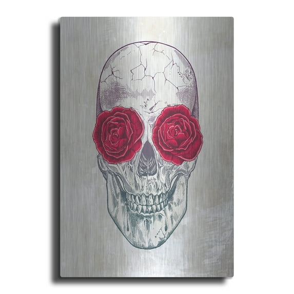 Luxe Metal Art 'Skull Roses' by Luxe Portfolio, Metal Wall Art, 12"x16"