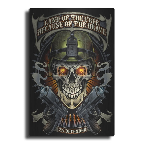 Luxe Metal Art 'Skull Soldier and Guns' by Flyland Designs, Metal Wall Art, 24"x36"