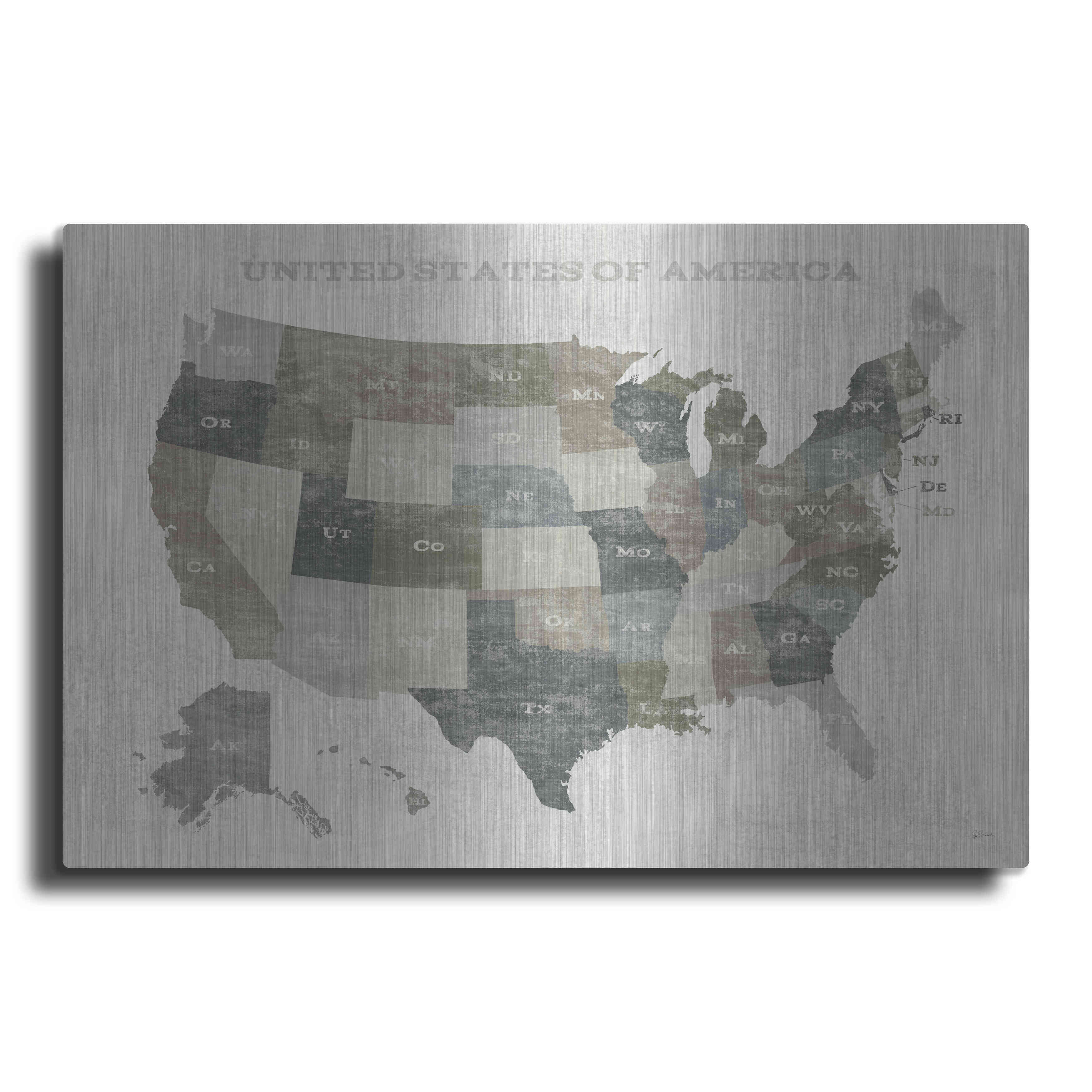 Luxe Metal Art Slate US Map By Sue Schlabach Metal Wall Art 16 x12 