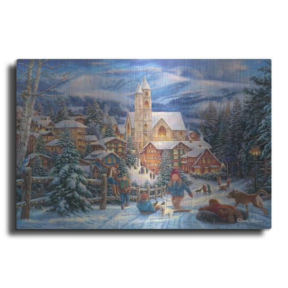 Luxe Metal Art 'Sledding to Town' by Chuck Pinson, Metal Wall Art, 36"x24"