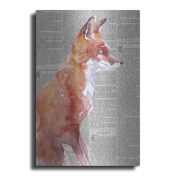 Luxe Metal Art 'Sly As A Fox Newsprint' by Alan Majchrowicz, Metal Wall Art, 12"x16"